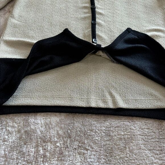 Liz Baker Essentials Women's S Black Tan Colorblock Two-fer Short Sleeve Blouse - Picture 8 of 10